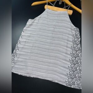 Lila Clothing Co. Black & White Striped & House Print Halter Top Size Small EUC